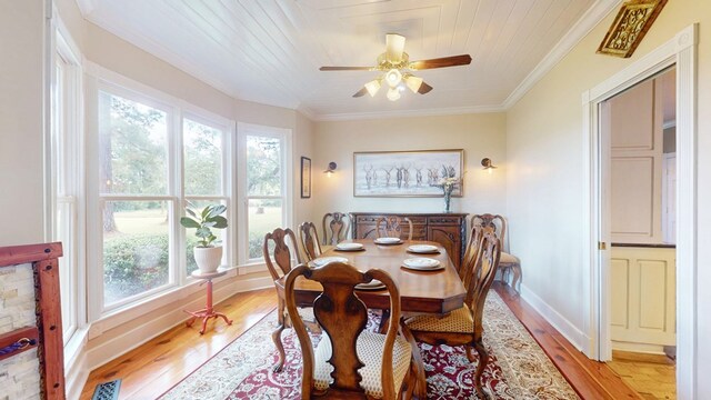 1017 Rowland Rd, Boston, GA 31626 - dining area with light wood-type flooring, plenty of natural light, ceiling fan, baseboards, and crown molding