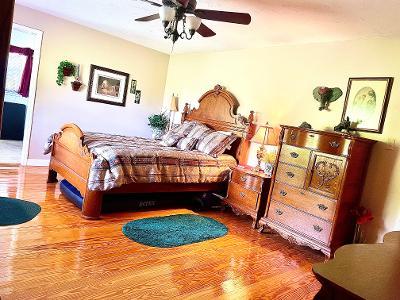 bedroom featuring hardwood / wood-style floors and ceiling fan