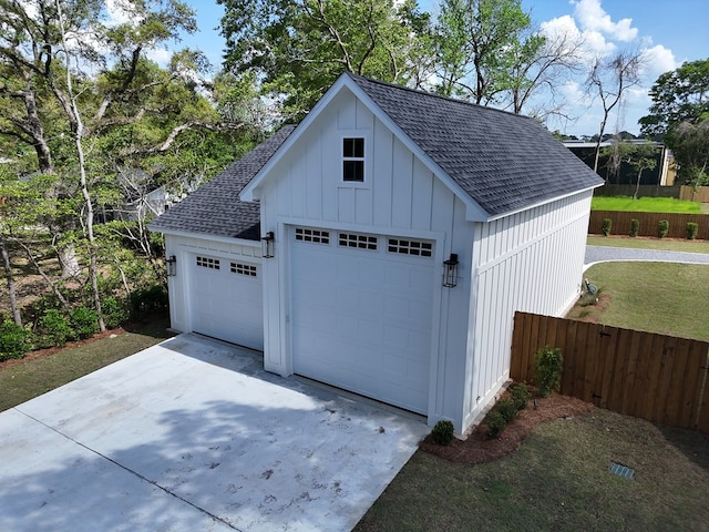 detached garage with fence