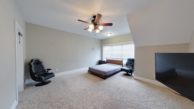 bedroom with carpet flooring and ceiling fan