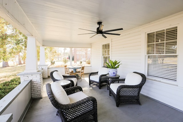 view of patio / terrace featuring a porch and a ceiling fan