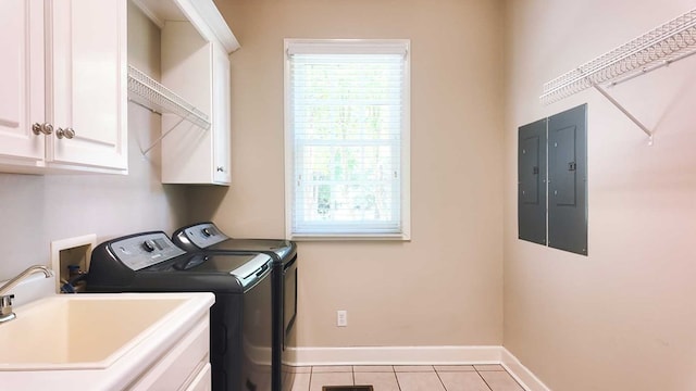 200 Sawgrass Ln, Thomasville, GA 31757 - laundry room with cabinet space, washer and clothes dryer, electric panel, and light tile patterned floors