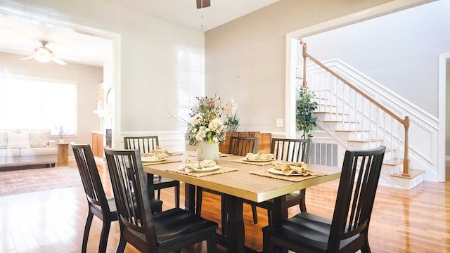 200 Sawgrass Ln, Thomasville, GA 31757 - dining space with a ceiling fan, stairs, and light wood finished floors
