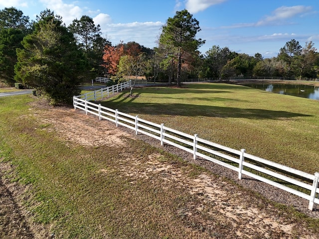 view of yard with a water view