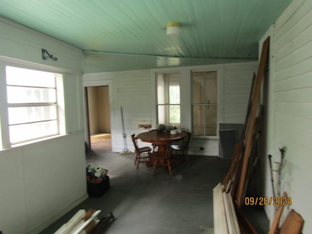 interior space with wooden ceiling