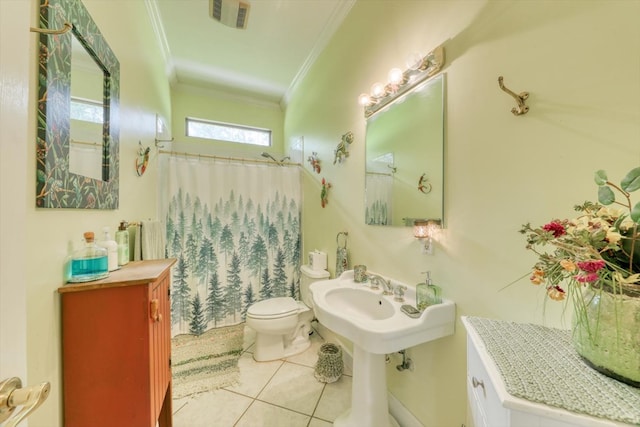 233 Fox Meadow Ln, Thomasville, GA 31757 - bathroom with ornamental molding, toilet, tile patterned flooring, and a shower with shower curtain