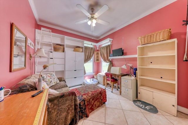 233 Fox Meadow Ln, Thomasville, GA 31757 - living area featuring ornamental molding, ceiling fan, and tile patterned flooring