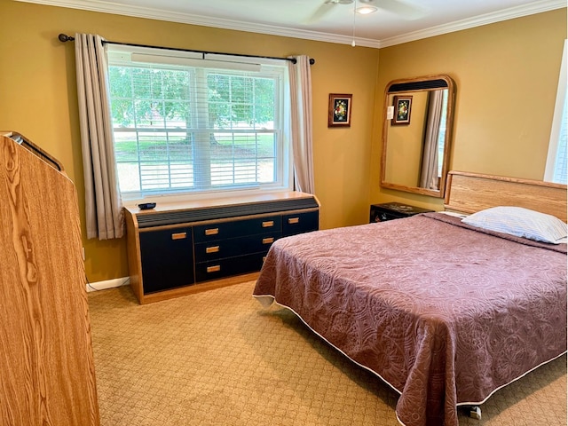 618 Harmony Rd, Pelham, GA 31779 - bedroom featuring light carpet, ornamental molding, and a ceiling fan