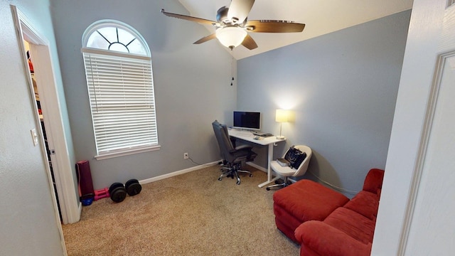 106 Hayden Way, Thomasville, GA 31792 - carpeted office space with a ceiling fan, baseboards, and vaulted ceiling