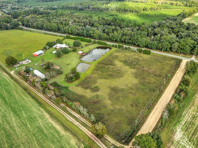 bird's eye view featuring a water view and a rural view
