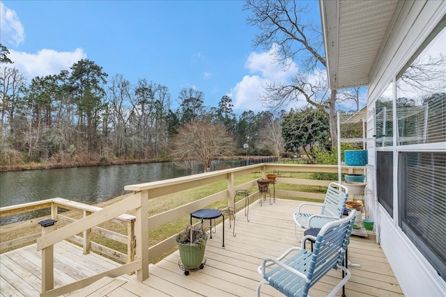 deck with a water view