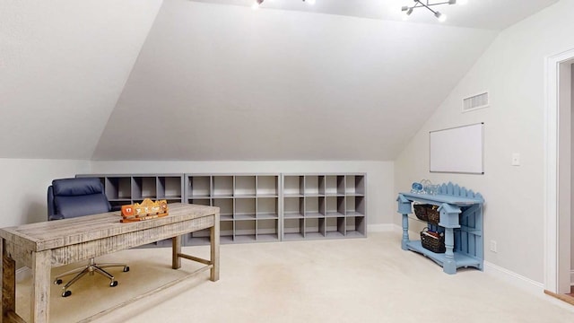7827 Metcalf Rd, Thomasville, GA 31792 - home office featuring lofted ceiling and carpet flooring