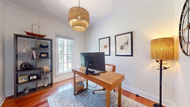 7827 Metcalf Rd, Thomasville, GA 31792 - office space featuring crown molding, wood finished floors, and a chandelier