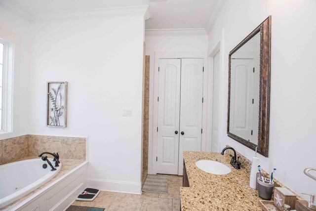 bathroom featuring crown molding, vanity, and tile patterned floors