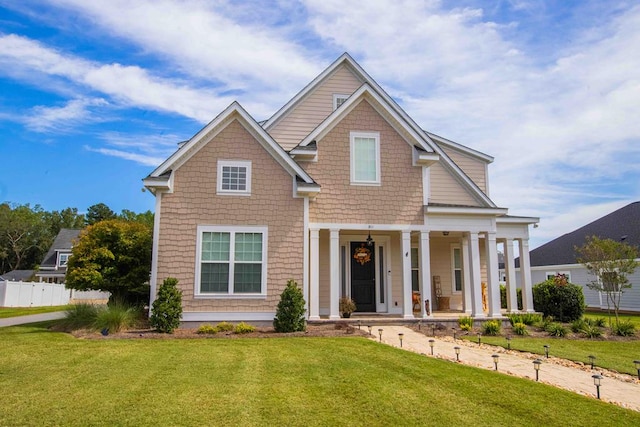 view of front of home with a front lawn and a porch