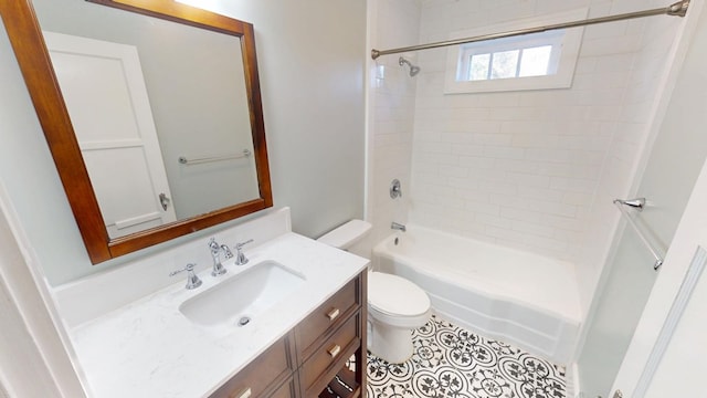 full bathroom with toilet, shower / tub combination, and vanity