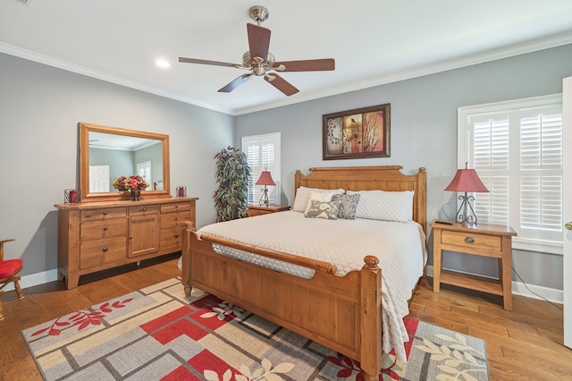 71 Buckfast Ct, Thomasville, GA 31792 - bedroom featuring crown molding, light wood-style flooring, recessed lighting, and a ceiling fan