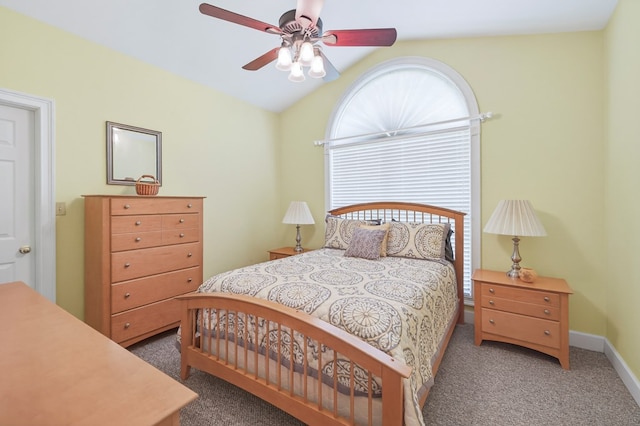 71 Buckfast Ct, Thomasville, GA 31792 - bedroom featuring carpet floors, vaulted ceiling, and ceiling fan