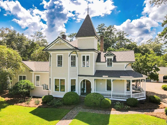 victorian house featuring a front yard and a porch