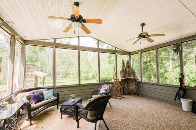 351 Plantation Ln, Thomasville, GA 31757 - sunroom / solarium featuring a ceiling fan, vaulted ceiling, and healthy amount of natural light