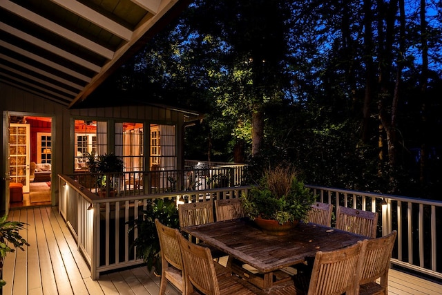 view of deck at night