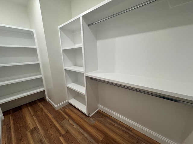 walk in closet featuring dark wood-type flooring