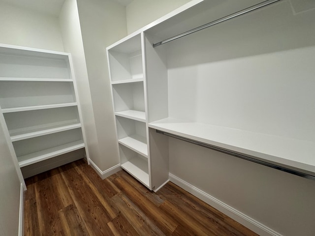 spacious closet with dark hardwood / wood-style floors