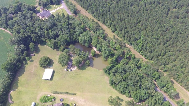 bird's eye view featuring a water view and a rural view