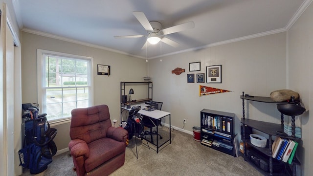 1216 Oriole Dr, Thomasville, GA 31792 - home office with carpet, ceiling fan, and crown molding