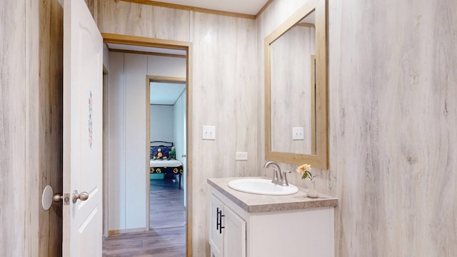 bathroom with vanity and wood finished floors