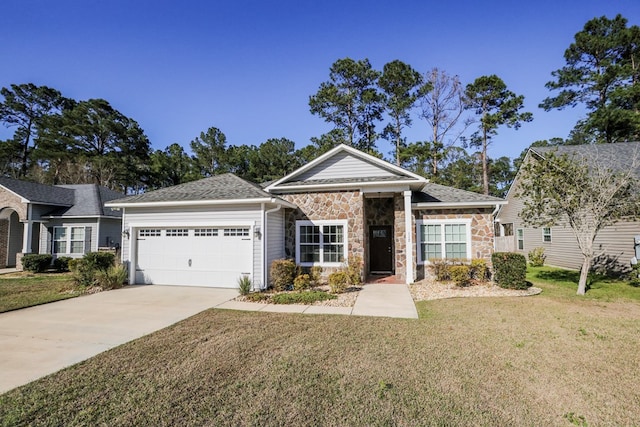 view of front facade with a garage and a front lawn