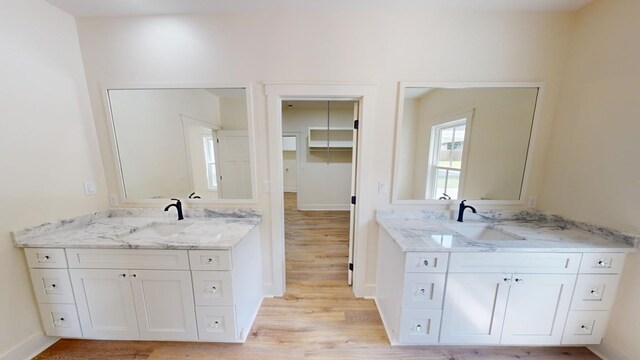 bathroom featuring hardwood / wood-style flooring and vanity