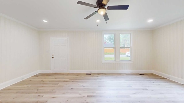 712 Young St, Thomasville, GA 31792 - unfurnished room with ornamental molding, wood finished floors, recessed lighting, and a ceiling fan