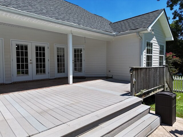 wooden deck with french doors