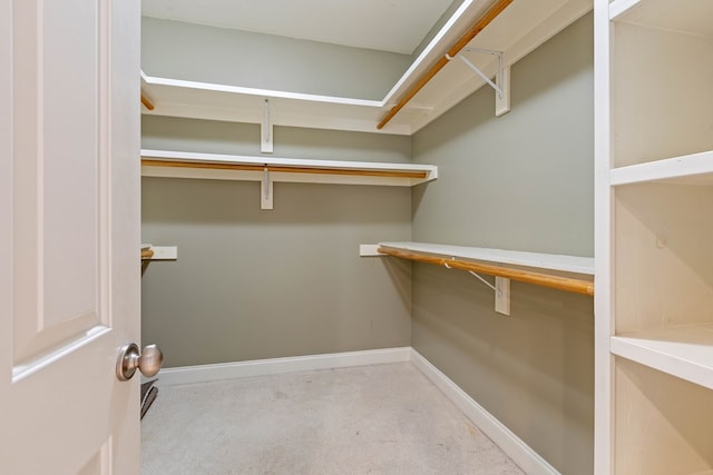 spacious closet featuring light carpet