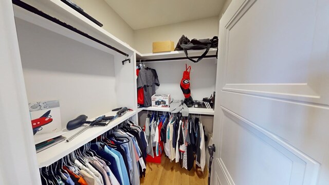 walk in closet with hardwood / wood-style flooring