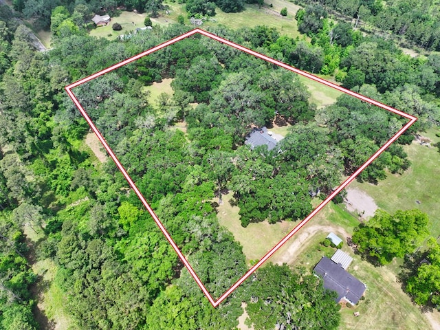 aerial overview of property's location featuring property parcel outlined