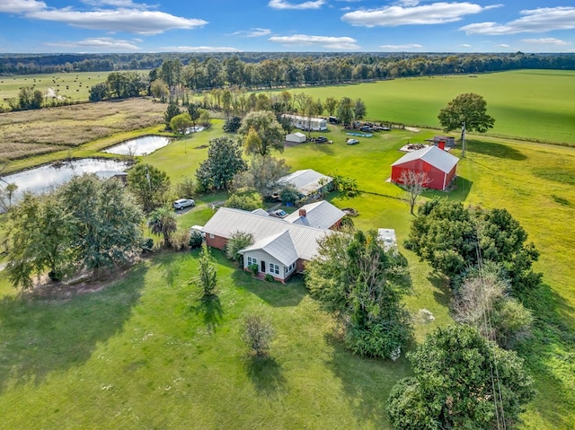 bird's eye view with a water view and a rural view