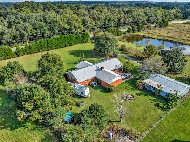 aerial view with a water view