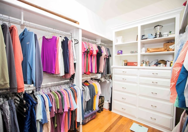 walk in closet with light wood-type flooring