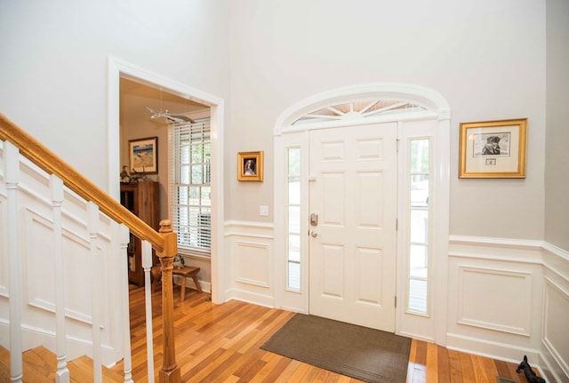 entrance foyer with light hardwood / wood-style floors