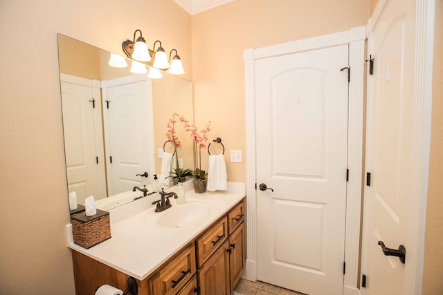 bathroom with vanity and tile patterned flooring