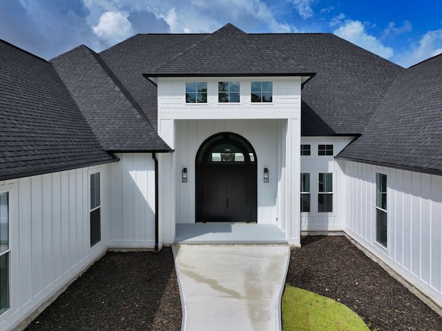 347 Madison Grv, Thomasville, GA 31757 - property entrance with a shingled roof and board and batten siding