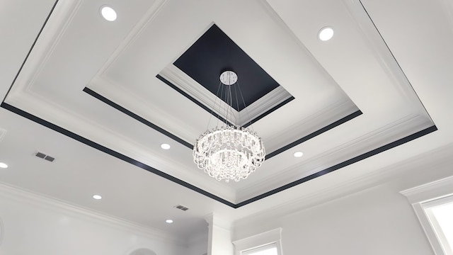 347 Madison Grv, Thomasville, GA 31757 - detailed view of ornamental molding, recessed lighting, a chandelier, and a tray ceiling