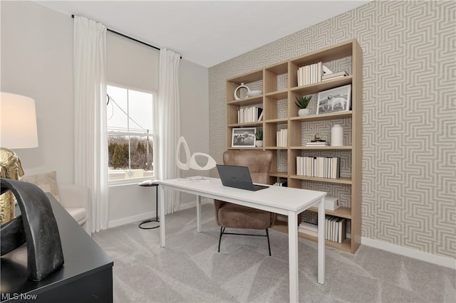 carpeted office with built in features