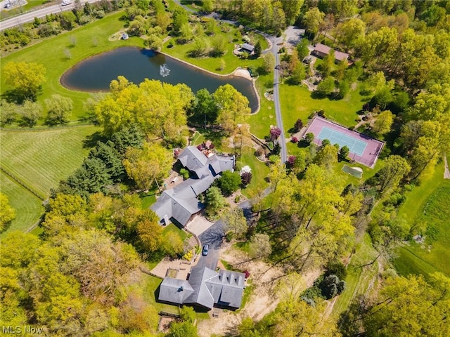 bird's eye view featuring a water view