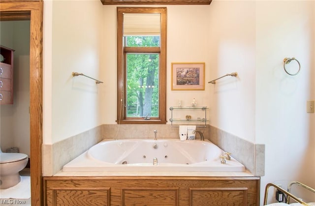 bathroom featuring a bathtub, a healthy amount of sunlight, and toilet