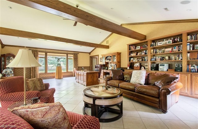 347 State Route 14, Columbiana, OH 44408 - tiled living room featuring lofted ceiling with beams