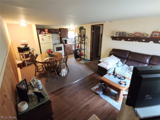 living room featuring dark hardwood / wood-style floors