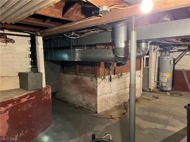 basement featuring water heater